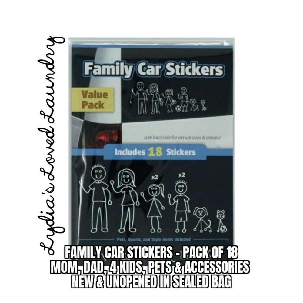 💥 5/$10 Family Car Stickers - Easy Peel 18 Pack New & Unopened